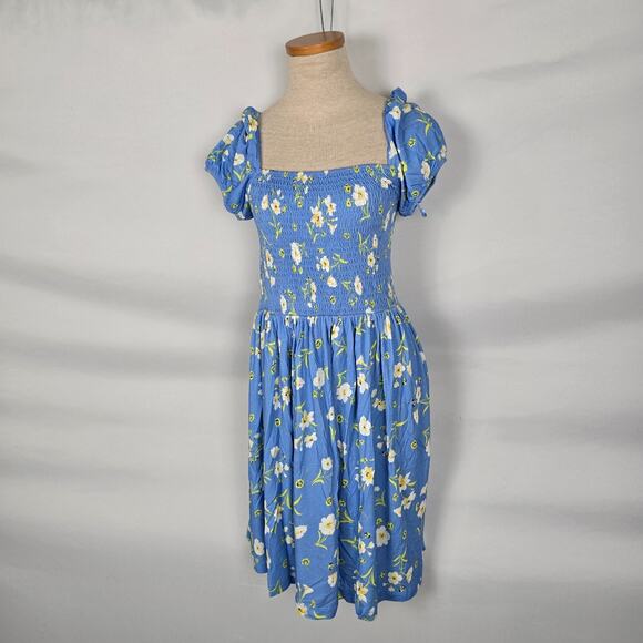 French Connection Dress Women's 6 Blue Yellow Floral Mini Cap Short Sleeve NWT - Picture 16 of 16